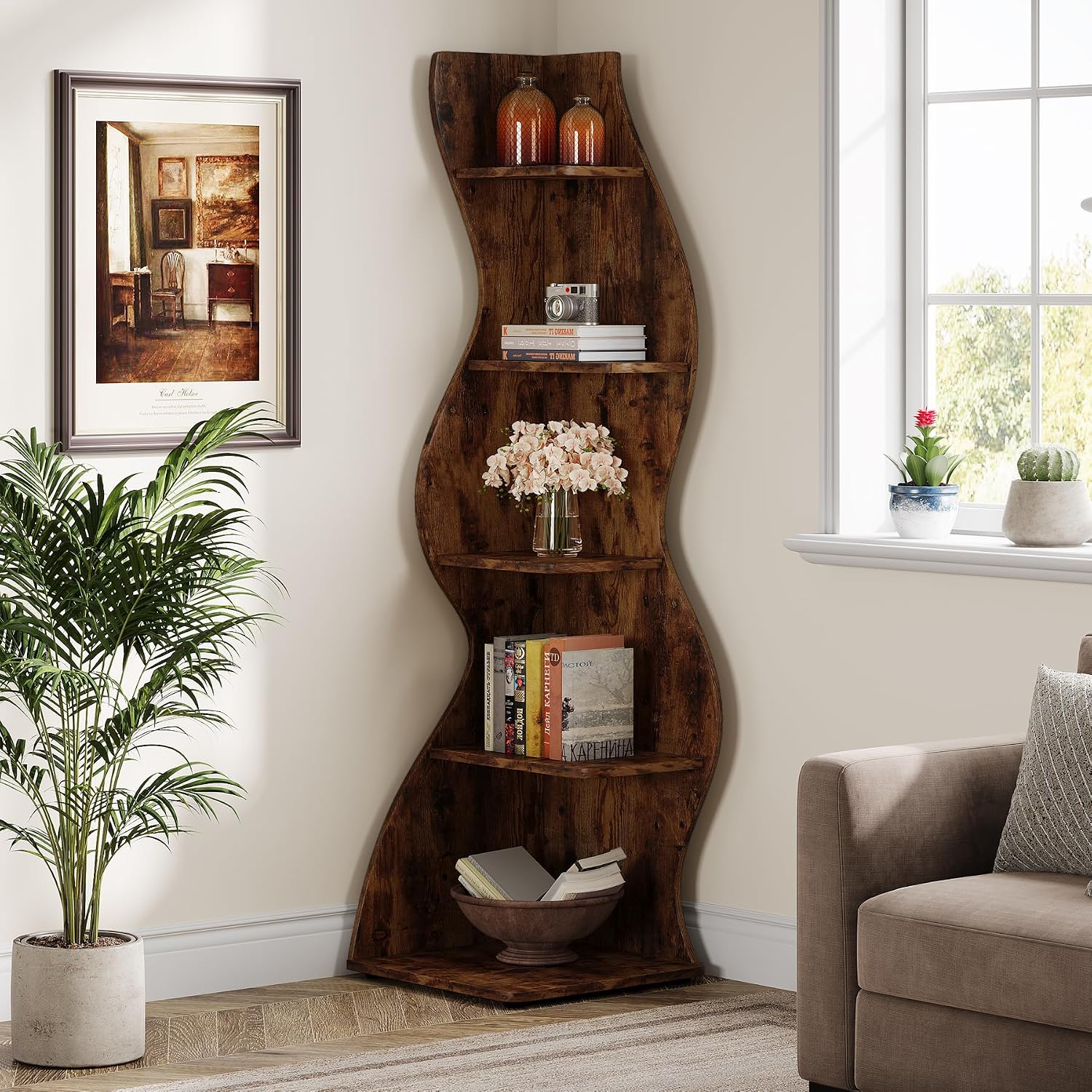 Bookshelf 5 Tier - Волнистая угловая полка, современный 5-ярусный книжный