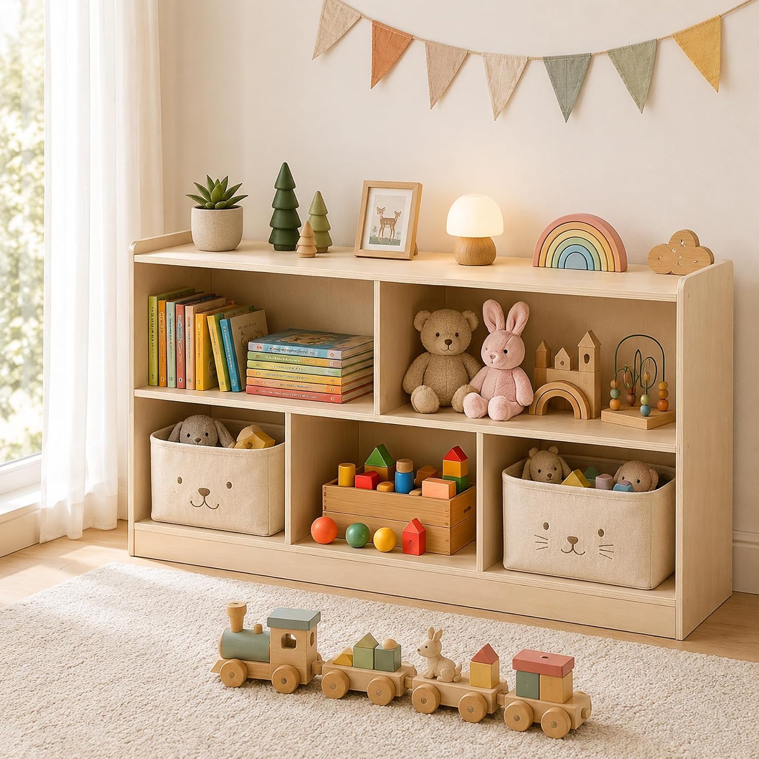 Bookshelf 5 Tier - Деревянный 5-секционный шкаф Монтессори для малышей